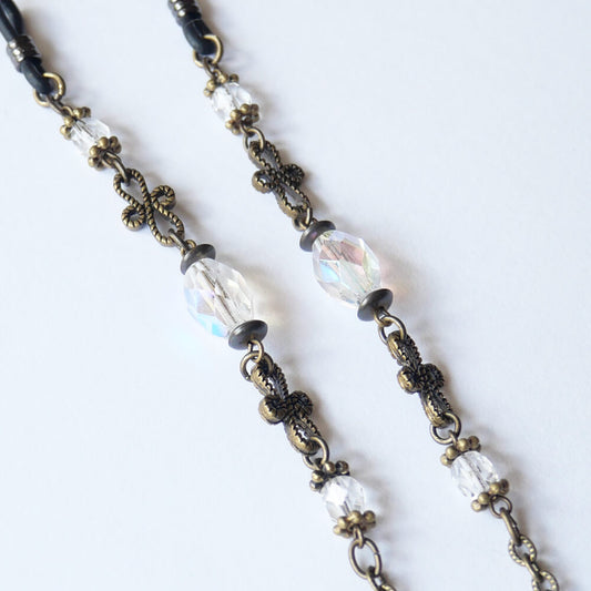 メガネチェーン アンティーク クリスタル メタル クリア ビーズ シリコン レディース