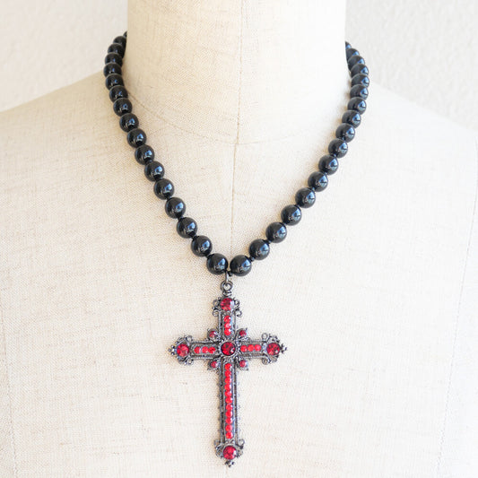 十字架 ブラック ボール ネックレス