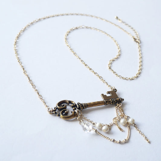 アンティーク鍵モチーフ ミニパール チェーン ゴールド ロリータアクセサリー
