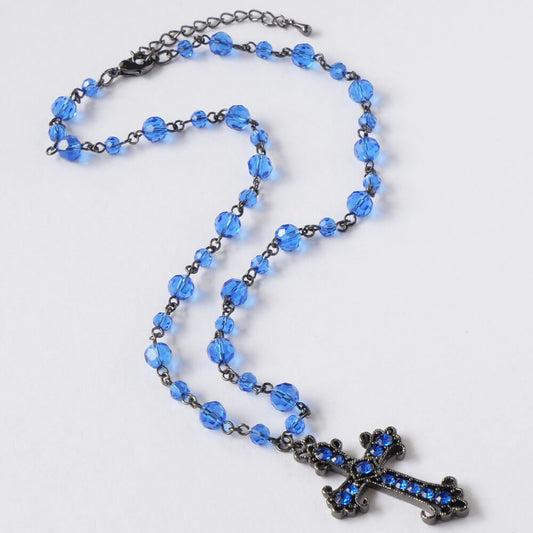 青 十字架 ブルー クリスタル クロス ネックレス