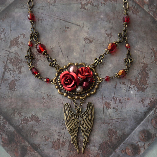 赤薔薇 天使羽根 ゴシック ローズ ウイング ネックレス