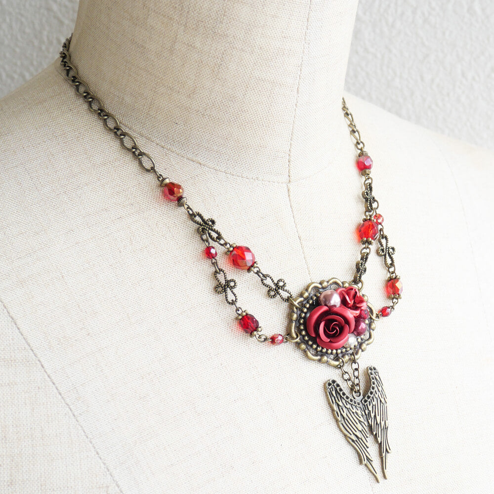 赤薔薇 天使羽根 ゴシック ローズ ウイング ネックレス