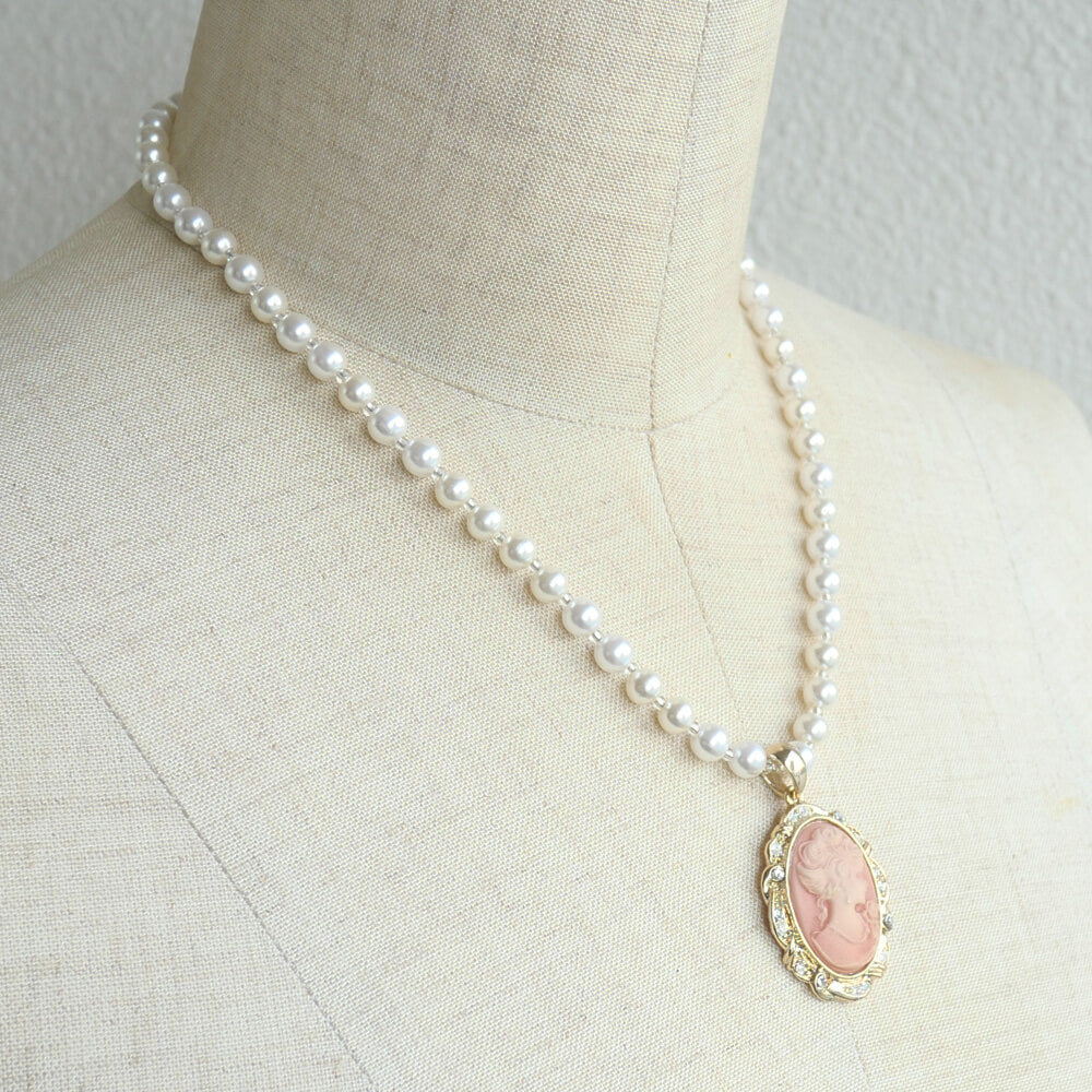 カメオ ネックレス ホワイト パール
