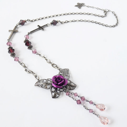 ネックレス 蝶 パープル ローズ 十字架 ゴスロリ 紫