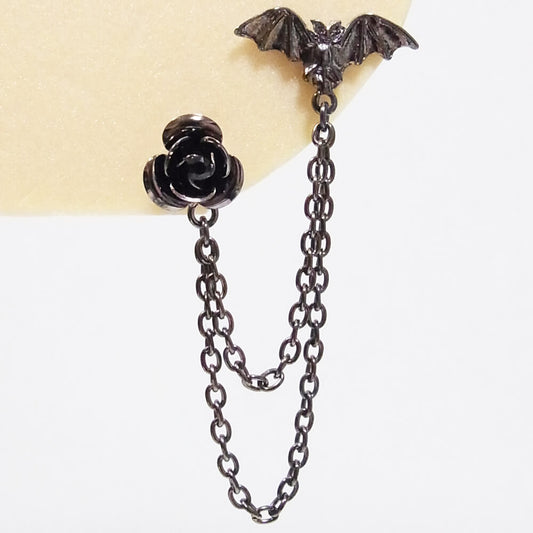 蝙蝠&薔薇 ダブル ピアス (片耳タイプ)