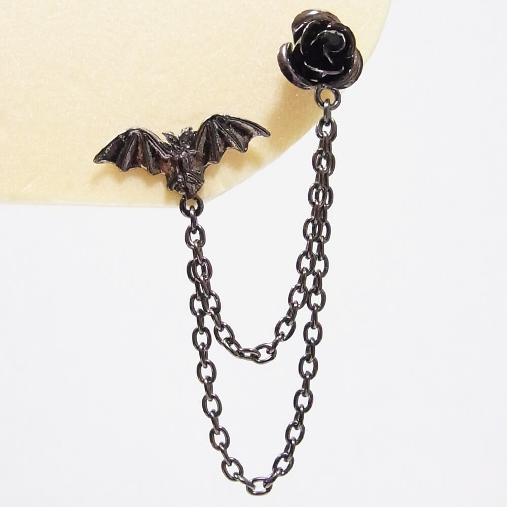 蝙蝠&薔薇 ダブル ピアス (片耳タイプ)