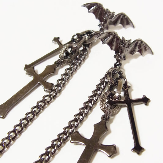 Halloween ゴシック コウモリ 蝙蝠 ハードチェーン ピアス ハロウィン