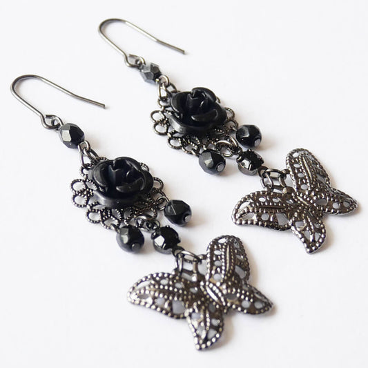 黒蝶 ブラックローズ バタフライ ピアス