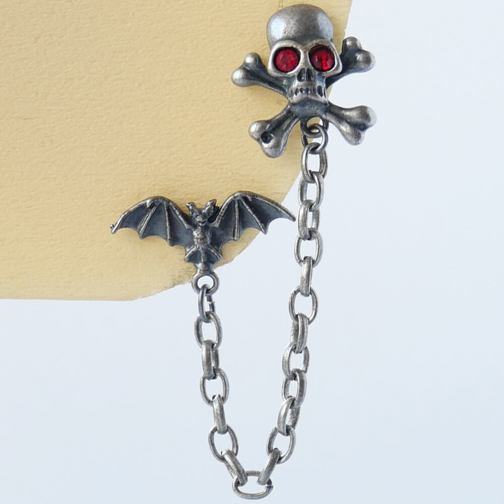 【ゴスロリ】蝙蝠&髑髏ダブルピアス (片耳タイプ)