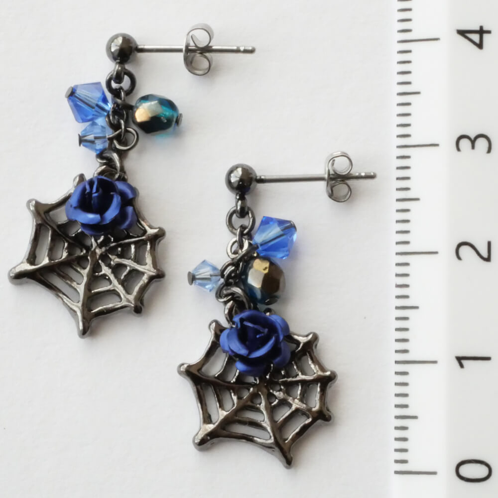 薔薇 蜘蛛の巣 ゴスロリ ピアス 紫 青 黒