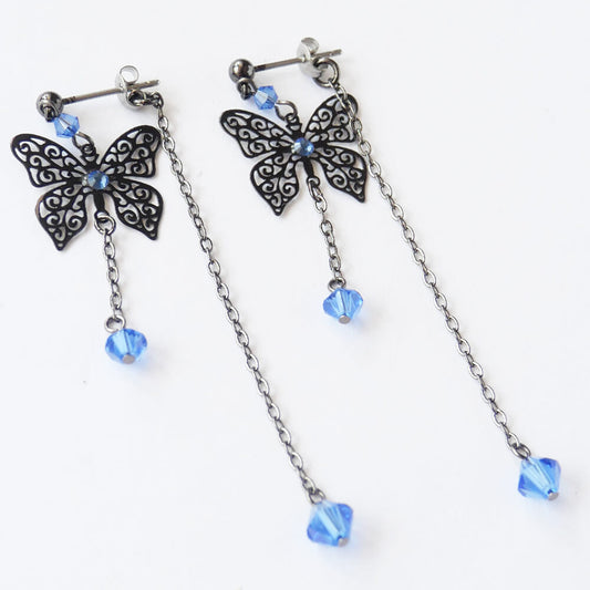 ステンド蝶 サファイア クリスタル ピアス