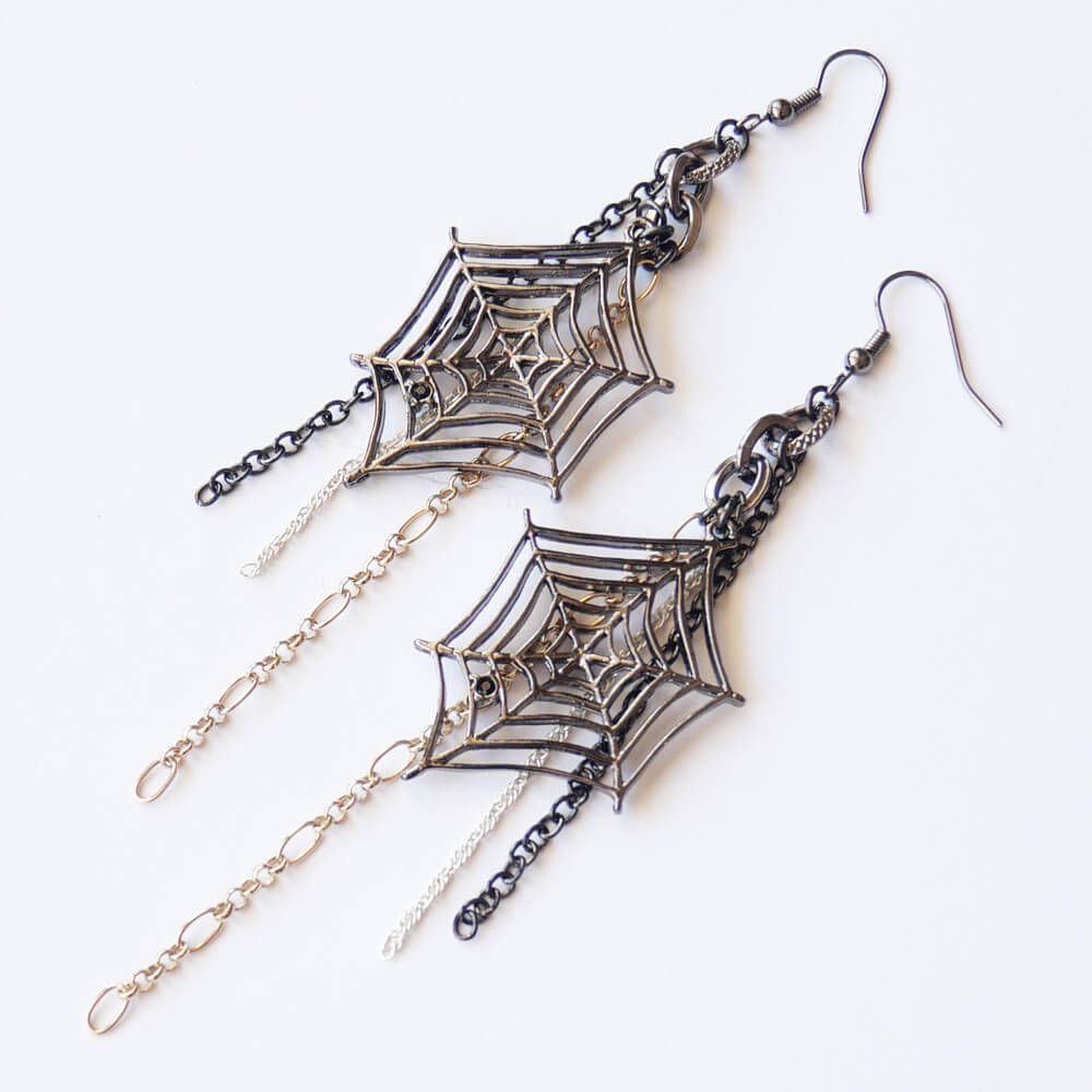 蜘蛛の巣 ロングチェーン ピアス ハロウィン コスチューム