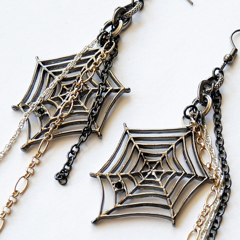 蜘蛛の巣 ロングチェーン ピアス ハロウィン コスチューム