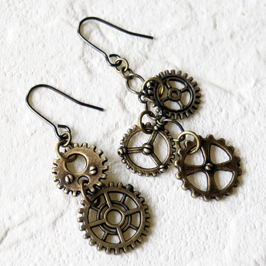 【steampunk】歯車 スチームパンク アシンメトリー ミニ ピアス