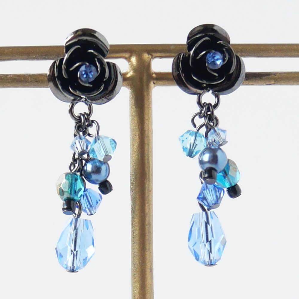 Blue Blue Rose Earrings Rose Pearl Crystal Gothic Gothic Lolita Accessories