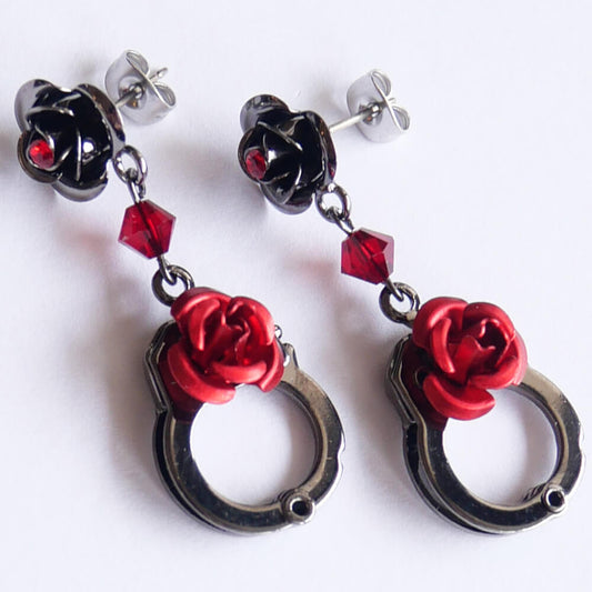 薔薇 手錠 ローズ ピアス レッド ストーン 赤 ゴスロリ ガンメタ