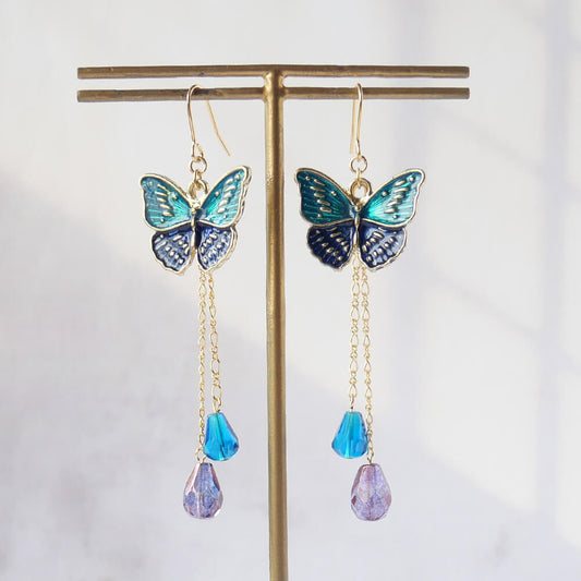 エスニック風 蝶 ピアス パープル グリーン ゴールド ゴスロリ レディース バイカラー 緑 紫