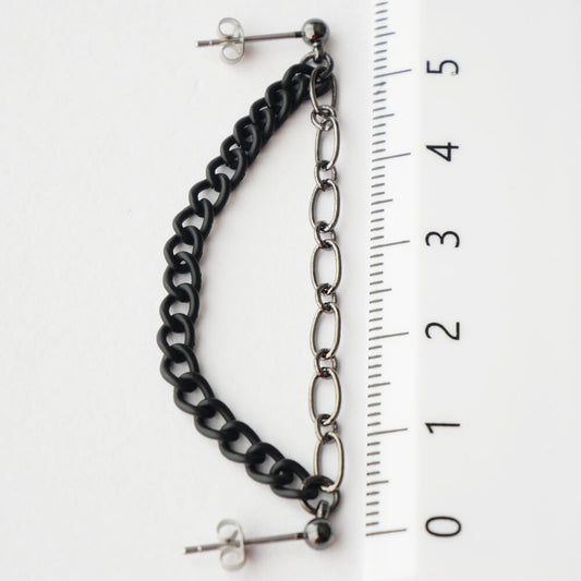 ガンメタ ブラック ダブル チェーン ピアス キヘイ(片耳タイプ)