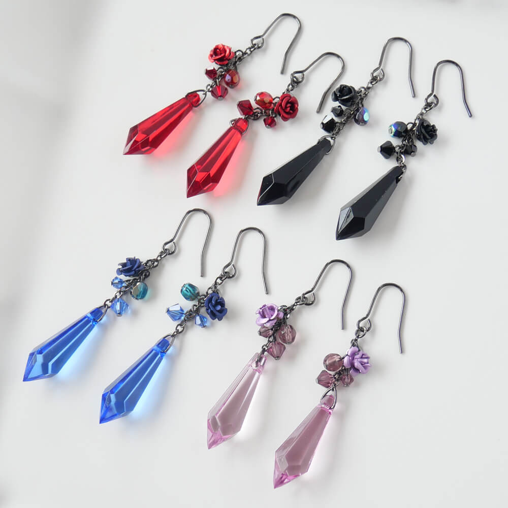 薔薇ピアス ローズ ロング カラークリアカット レディース ゴスロリ