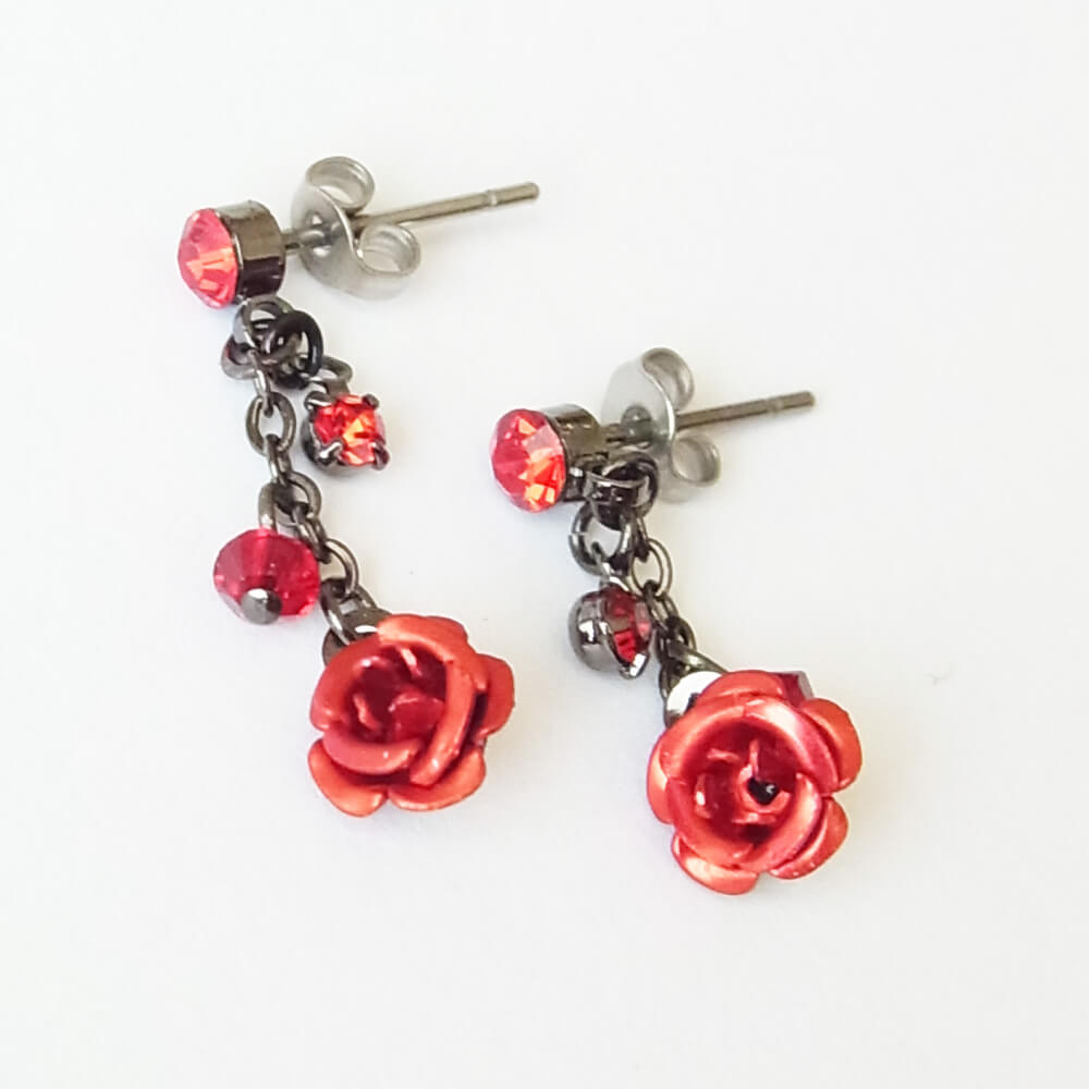 ピアス バラ ローズ 小さめ ゴスロリ 赤 黒 青 紫 薔薇