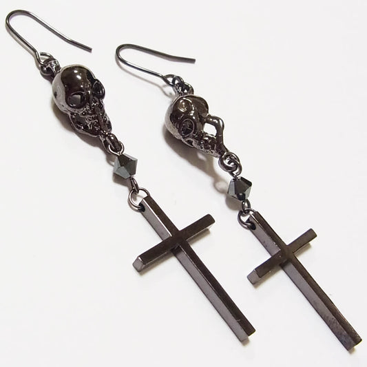 髑髏 十字架 スカル クロス ピアス ブラック