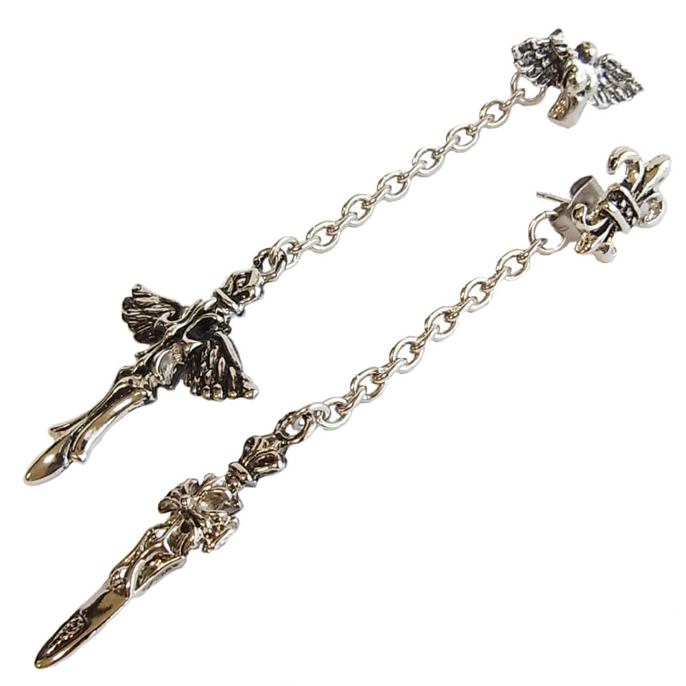 ピアス メンズ パンク 十字 クロス アシンメトリー