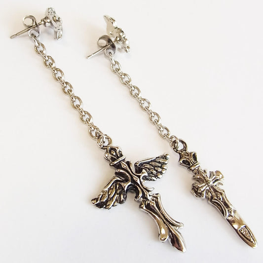 ピアス メンズ パンク 十字 クロス アシンメトリー