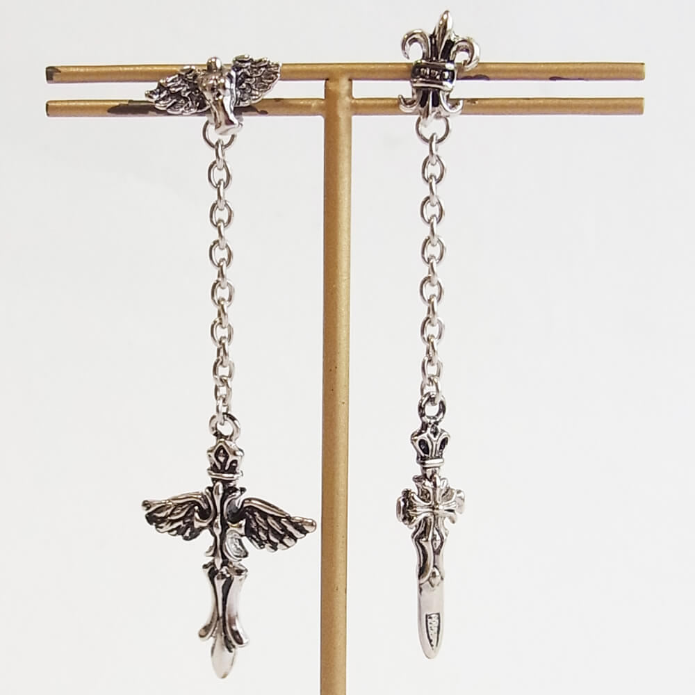 ピアス メンズ パンク 十字 クロス アシンメトリー