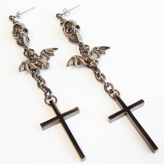 Halloween 蝙蝠 髑髏 十字架 ピアス ハロウィン ゴスロリ ブラック