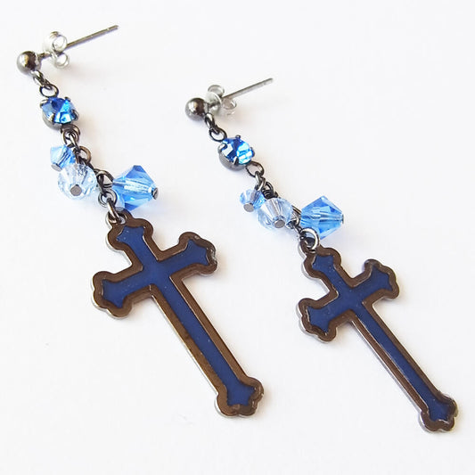 十字架 ステンド ピアス クロス パープル ブルー ゴスロリ