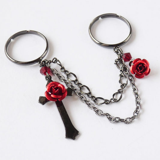 指輪 フリーサイズ 十字架 薔薇 ダブル リング