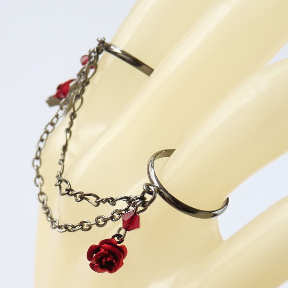 指輪 フリーサイズ 十字架 薔薇 ダブル リング