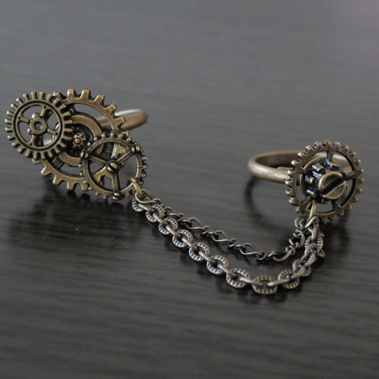 steampunk 歯車 スチームパンク ダブル リング 指輪 フリーサイズ