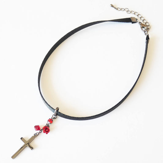 薔薇 十字架 ローズ&クロス サテン スリム チョーカー ゴシックロリータ