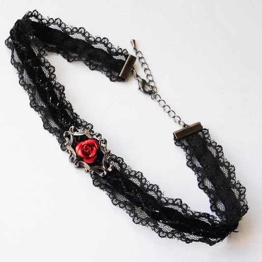 【ゴシック系】シンプル薔薇レースチョーカー