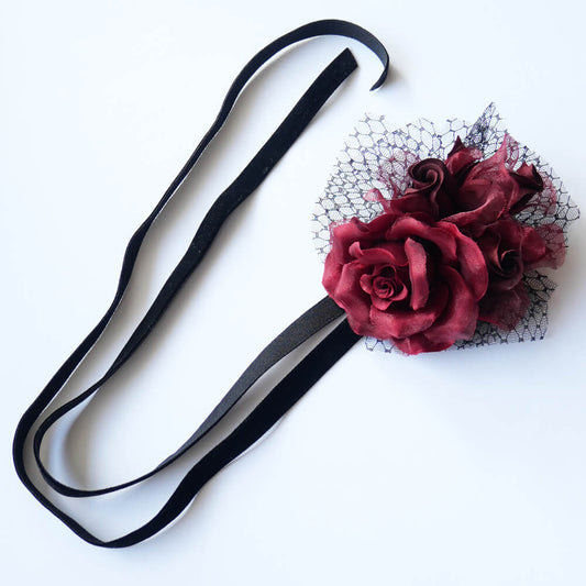 薔薇 ローズブーケ ロング ベロア チョーカー