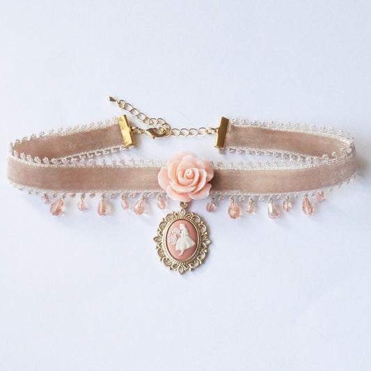 ピンク ローズ アリス カメオ ロリータ チョーカー パーティ 薔薇