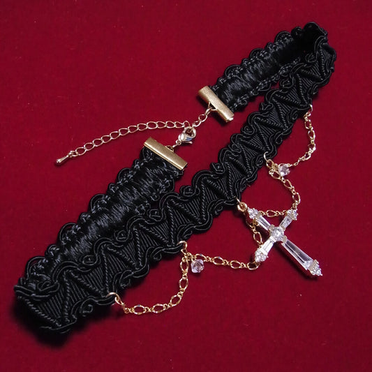 チョーカー キュービック クロス ブレード 十字架 黒 パーティー ゴールド