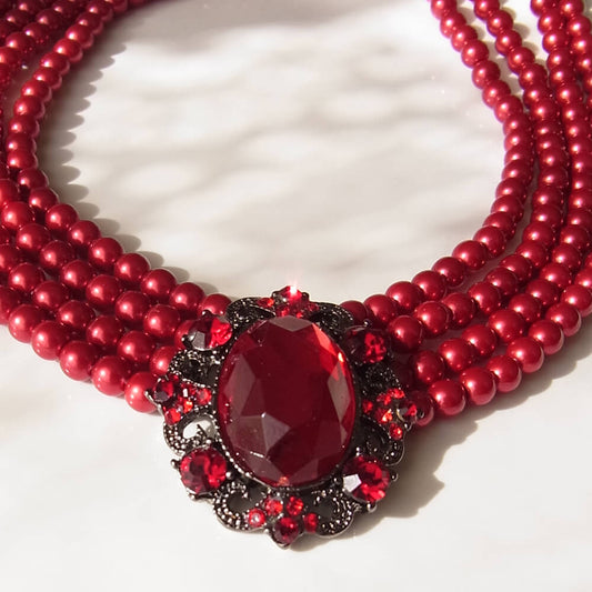 パール 4連 チョーカー レッド ミラー 赤