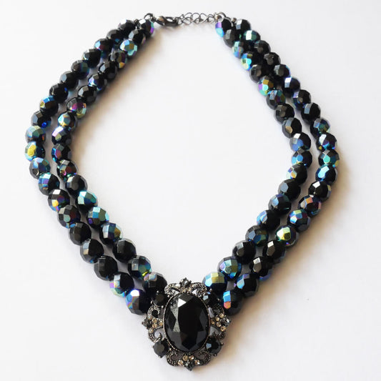 ブラック 2連 チョーカー チェコ ビーズ 黒 ゴスロリ