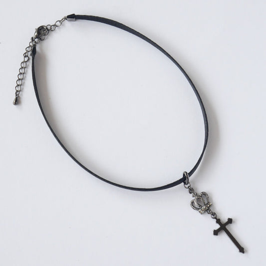 クラウン クロス 王冠 十字架 サテン チョーカー