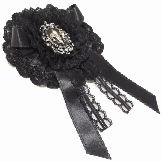 百合の紋章 ブラック リボン コサージュ ブローチ ゴスロリ ヘッド ドレス 黒