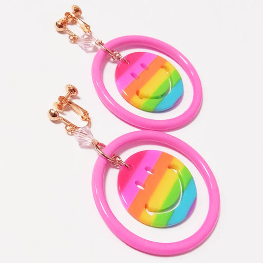 イヤリング ピンク 輪 レインボースマイル ニコちゃん カラー
