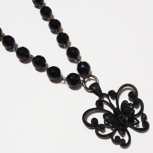ネックレス 蝶 黒 バタフライ ブラック ストーン ゴスロリ