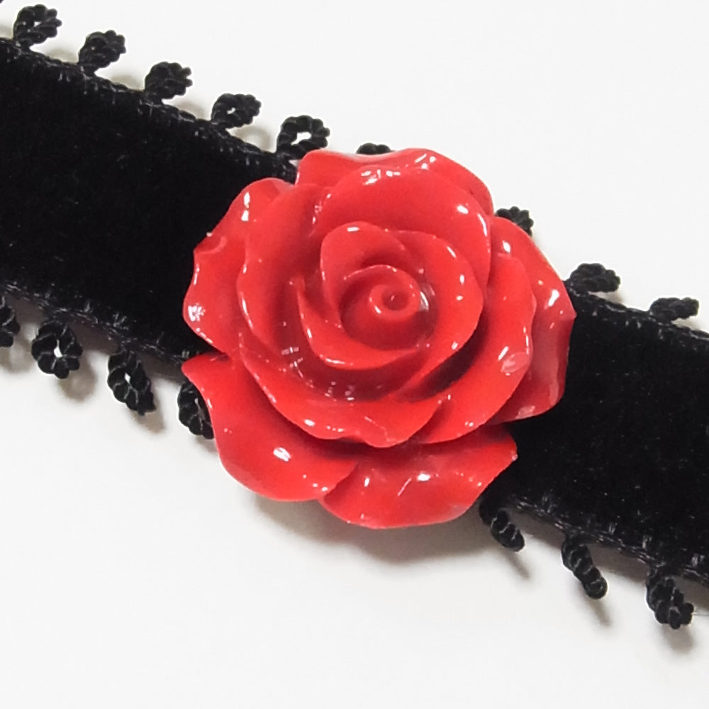 ブラック ベルベット チョーカー レッド ローズ 黒 別珍 赤 薔薇 ゴスロリ