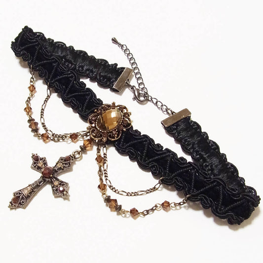 アンティーク ブラウンストーン ブレード チョーカー 十字架