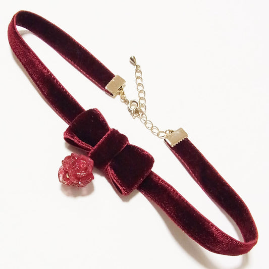 レッド ローズ ワイン リボン ベルベットチョーカー