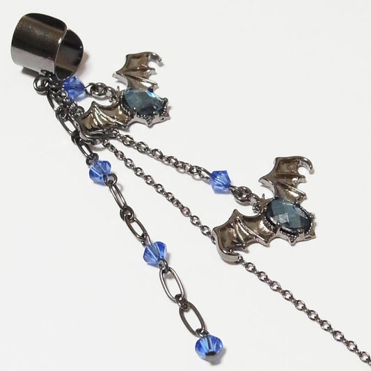 イヤーカフ ハロウィン 蝙蝠 スワロフスキー チェーン (片耳タイプ)