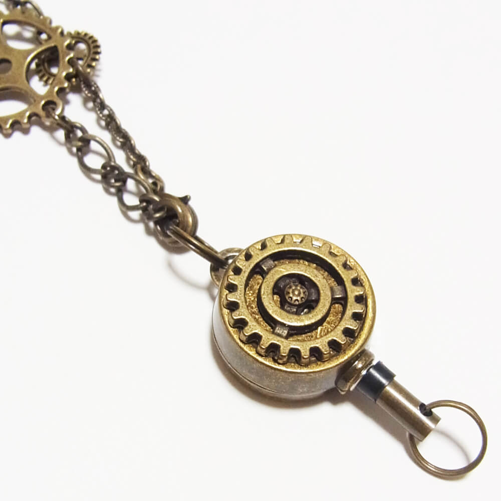 【steampunk】歯車 スチームパンク リール キーホルダー 鍵 伸びる ワイヤー バッグ チャーム