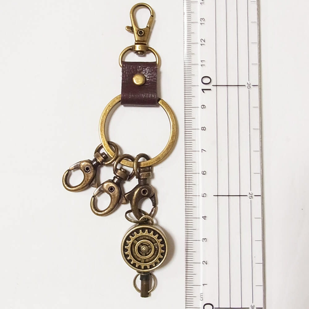 【steampunk】歯車 スチームパンク リール キーホルダー 伸びる ワイヤー